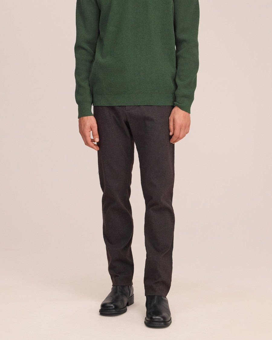 Theo Melange Twill Slim Fit Trousers Truffle