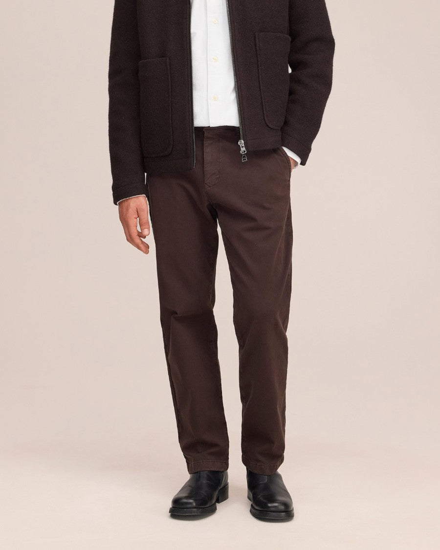 Theo Melange Twill Slim Fit Trousers Truffle