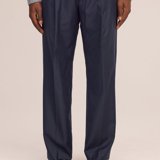 Kay Twill Flannel Relaxed Fit Pleated Trousers Deep Navy