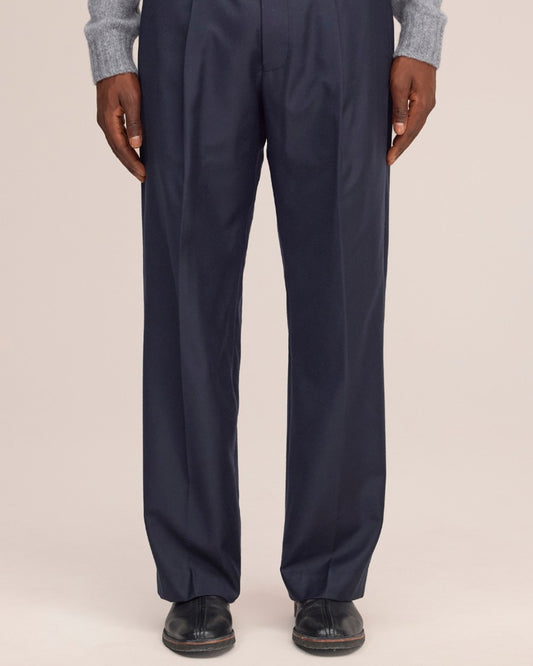 Kay Twill Flannel Relaxed Fit Pleated Trousers Deep Navy