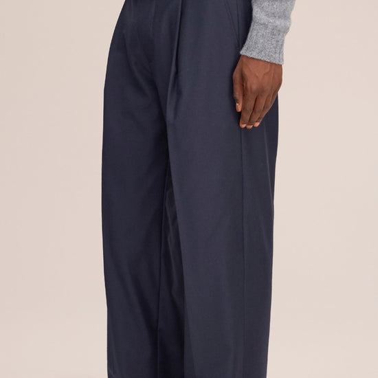 Kay Twill Flannel Relaxed Fit Pleated Trousers Deep Navy