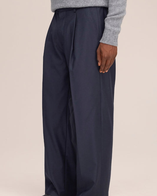 Kay Twill Flannel Relaxed Fit Pleated Trousers Deep Navy
