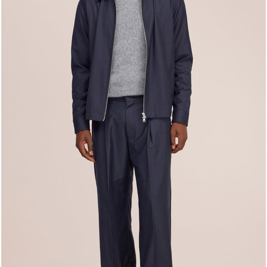 Kay Twill Flannel Relaxed Fit Pleated Trousers Deep Navy