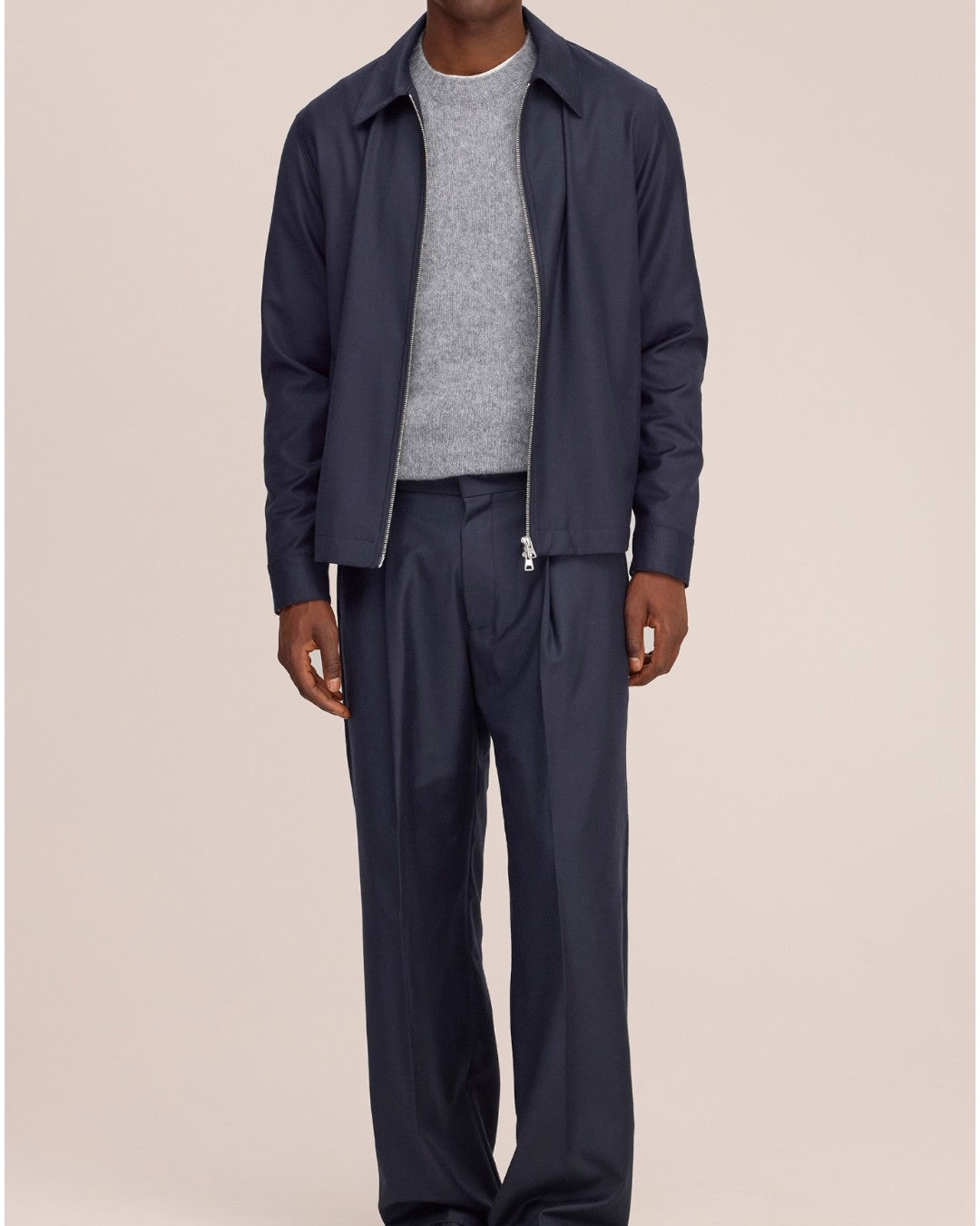 Kay Twill Flannel Relaxed Fit Pleated Trousers Deep Navy