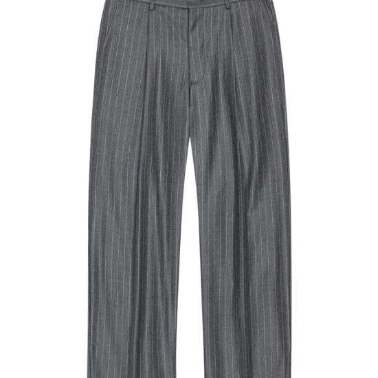 Kay Twill Flannel Relaxed Fit Pleated Trousers Grey Stripe