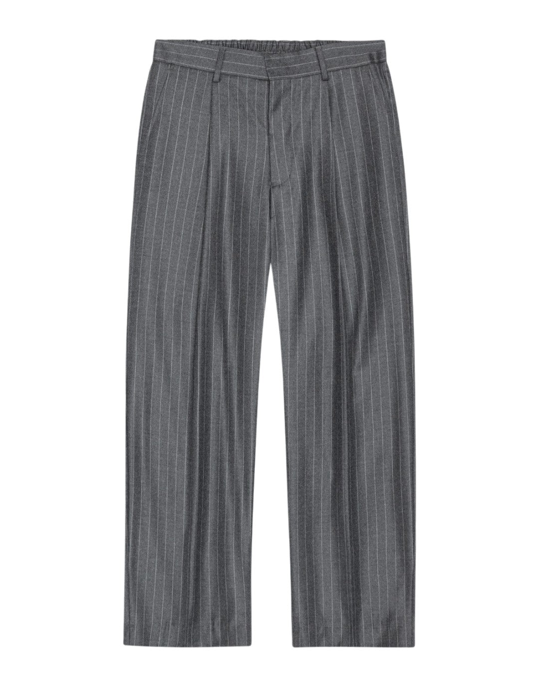 Kay Twill Flannel Relaxed Fit Pleated Trousers Grey Stripe