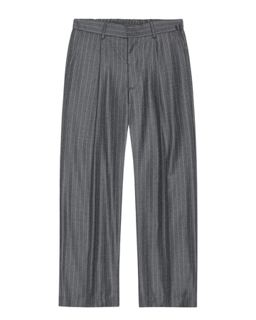 Kay Twill Flannel Relaxed Fit Pleated Trousers Grey Stripe