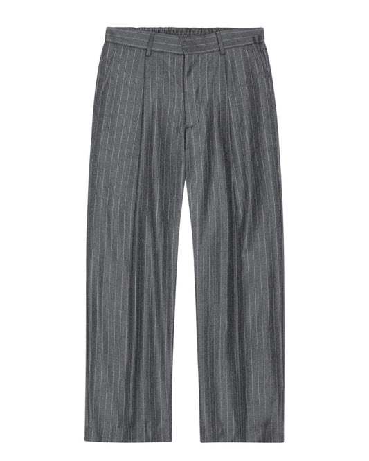 Kay Twill Flannel Relaxed Fit Pleated Trousers Grey Stripe