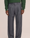 Kay Twill Flannel Relaxed Fit Pleated Trousers Grey Stripe