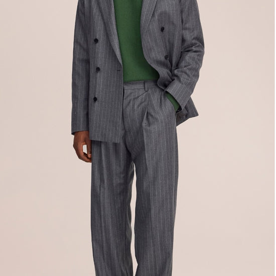 Kay Twill Flannel Relaxed Fit Pleated Trousers Grey Stripe