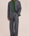 Kay Twill Flannel Relaxed Fit Pleated Trousers Grey Stripe