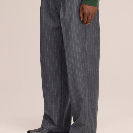 Kay Twill Flannel Relaxed Fit Pleated Trousers Grey Stripe