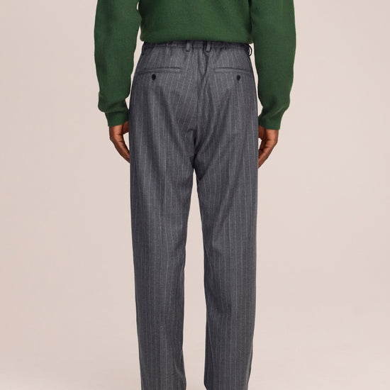 Kay Twill Flannel Relaxed Fit Pleated Trousers Grey Stripe