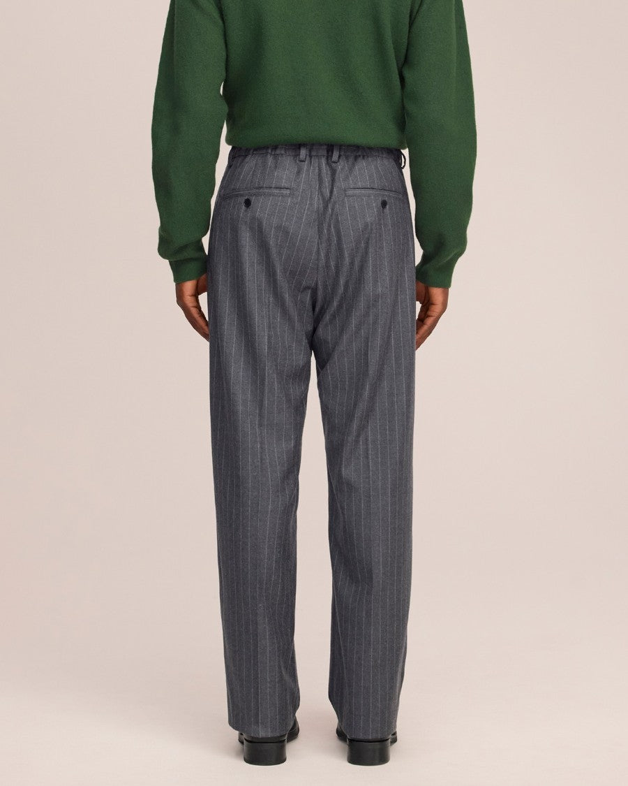 Kay Twill Flannel Relaxed Fit Pleated Trousers Grey Stripe