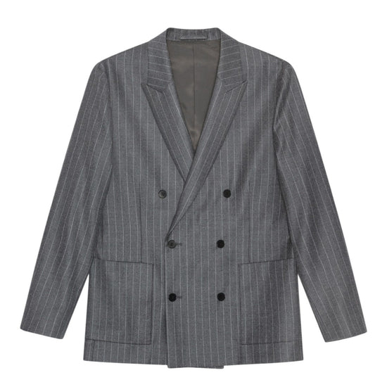 Jordin Brushed Wool Twill Flannel Relaxed Fit Double Breasted Vest Grey Str