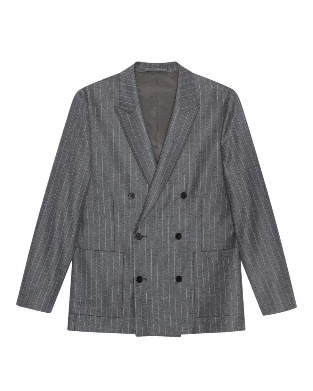 Jordin Brushed Wool Twill Flannel Relaxed Fit Double Breasted Vest Grey Str
