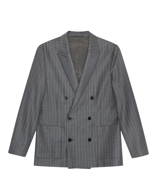 Jordin Brushed Wool Twill Flannel Relaxed Fit Double Breasted Vest Grey Str