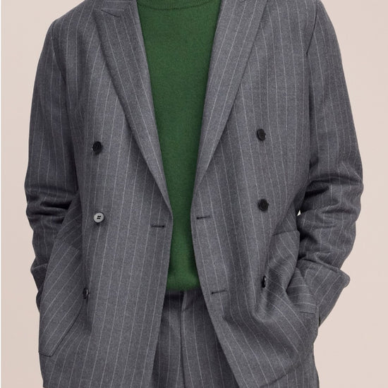 Jordin Brushed Wool Twill Flannel Relaxed Fit Double Breasted Vest Grey Str
