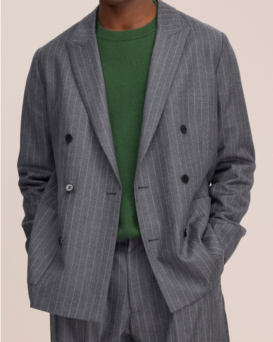 Jordin Brushed Wool Twill Flannel Relaxed Fit Double Breasted Vest Grey Str