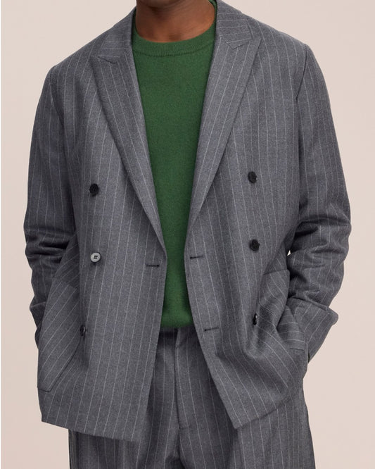Jordin Brushed Wool Twill Flannel Relaxed Fit Double Breasted Vest Grey Str