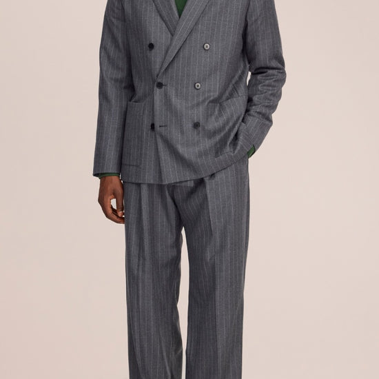 Jordin Brushed Wool Twill Flannel Relaxed Fit Double Breasted Vest Grey Str
