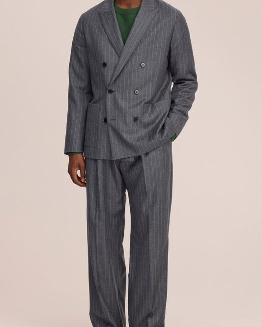 Jordin Brushed Wool Twill Flannel Relaxed Fit Double Breasted Vest Grey Str