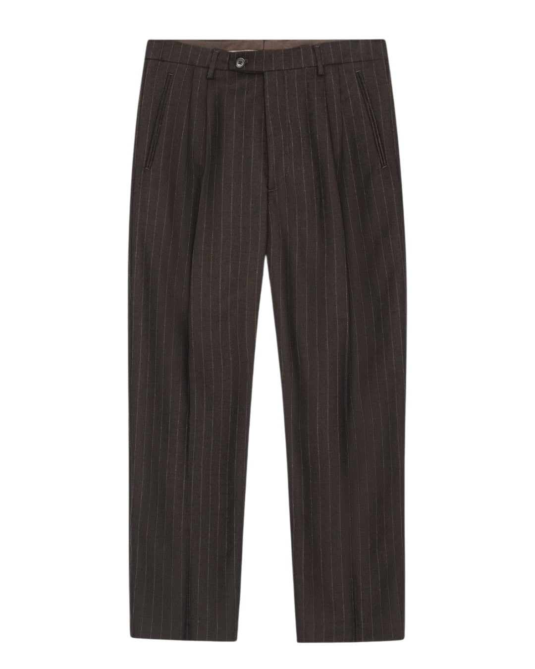 Robin Twill Relaxed Fit Double Pleated Pinstripe Trousers Brown Stripe