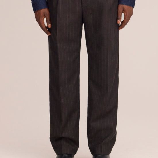 Robin Twill Relaxed Fit Double Pleated Pinstripe Trousers Brown Stripe