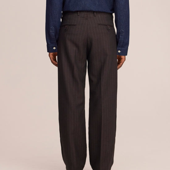 Robin Twill Relaxed Fit Double Pleated Pinstripe Trousers Brown Stripe