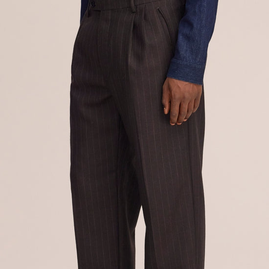Robin Twill Relaxed Fit Double Pleated Pinstripe Trousers Brown Stripe