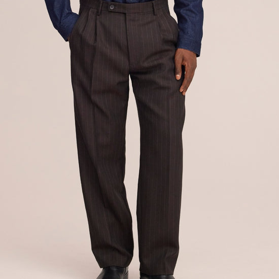 Robin Twill Relaxed Fit Double Pleated Pinstripe Trousers Brown Stripe