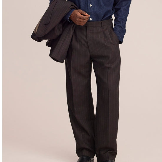 Robin Twill Relaxed Fit Double Pleated Pinstripe Trousers Brown Stripe