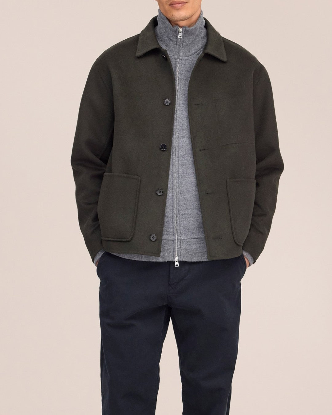 Morgan Brushed Wool Regular Fit Overshirt Dark Army
