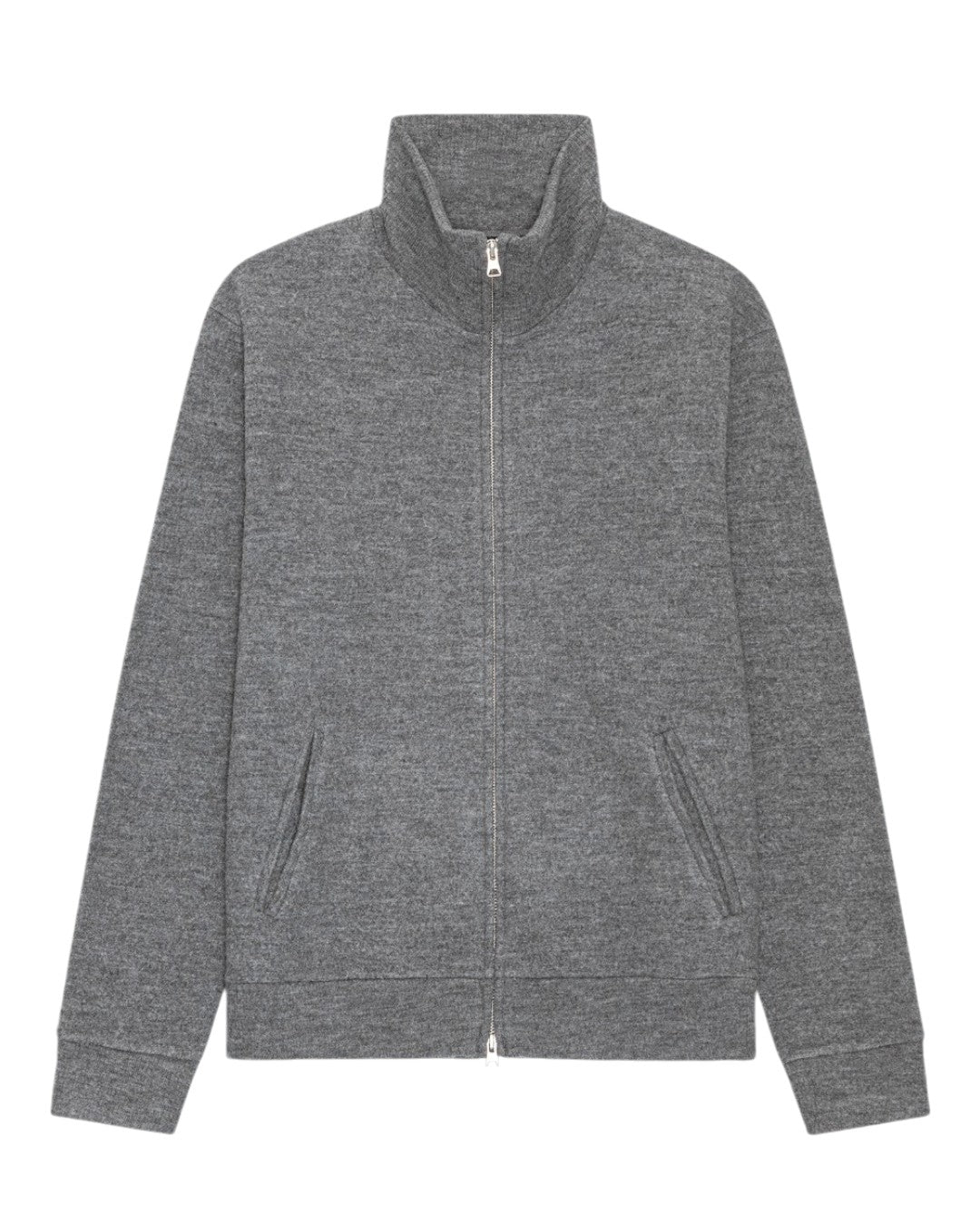 Boiled Merino Wool Full Zip Overshirt Dark Grey Melange