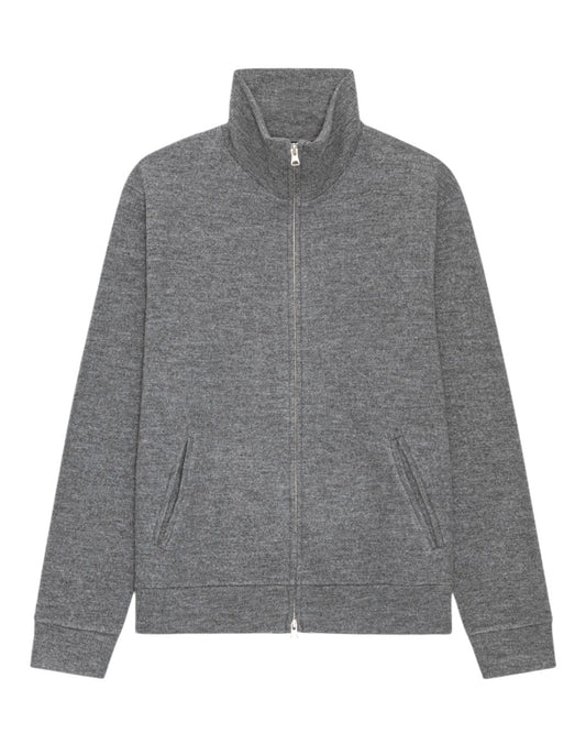 Boiled Merino Wool Full Zip Overshirt Dark Grey Melange