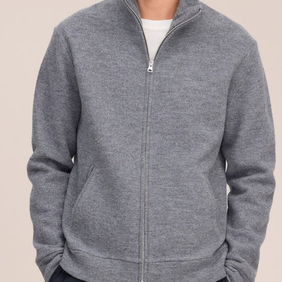 Boiled Merino Wool Full Zip Overshirt Dark Grey Melange