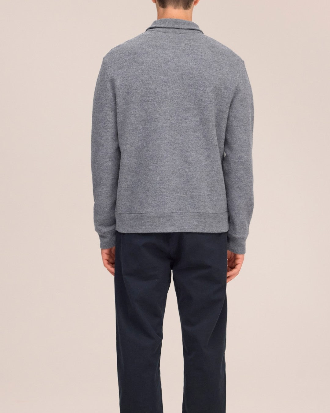 Boiled Merino Wool Full Zip Overshirt Dark Grey Melange