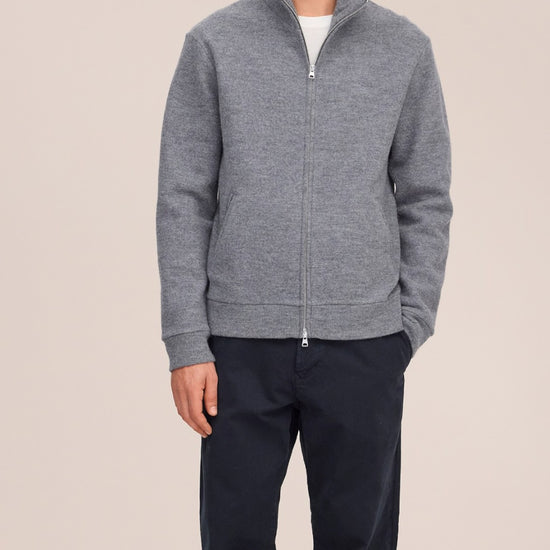 Boiled Merino Wool Full Zip Overshirt Dark Grey Melange