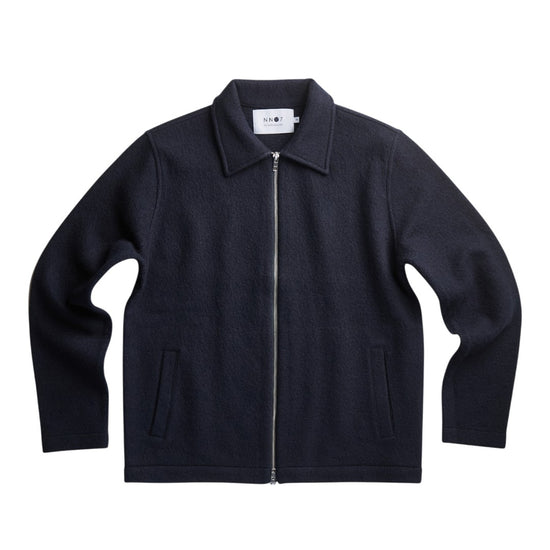 Boiled Merino Wool Full Zip Overshirt Navy Blue