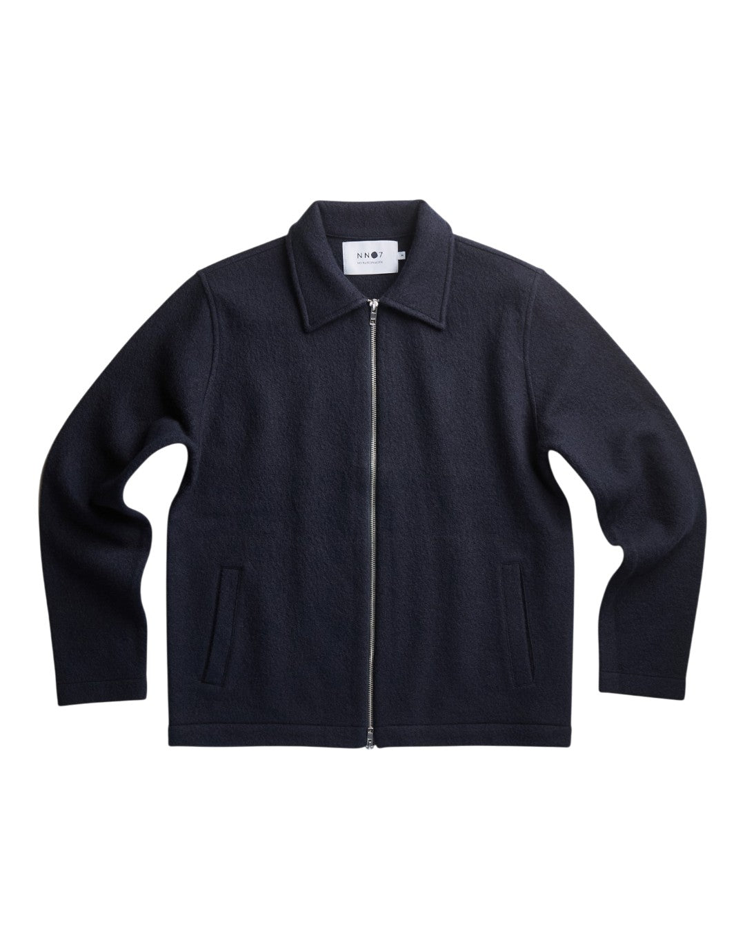Boiled Merino Wool Full Zip Overshirt Navy Blue