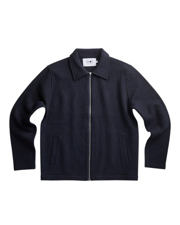 Boiled Merino Wool Full Zip Overshirt Navy Blue