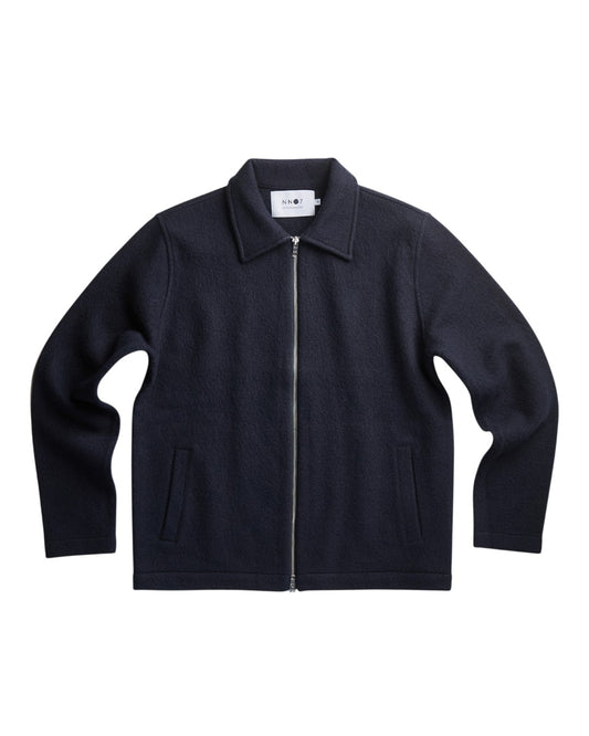 Boiled Merino Wool Full Zip Overshirt Navy Blue
