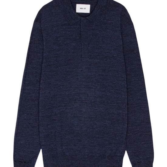 Emerson Polo Merino Wool Hidden Button Regular Fit Pullover Navy Blue