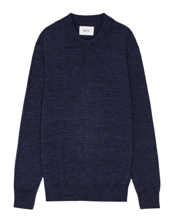 Emerson Polo Merino Wool Hidden Button Regular Fit Pullover Navy Blue