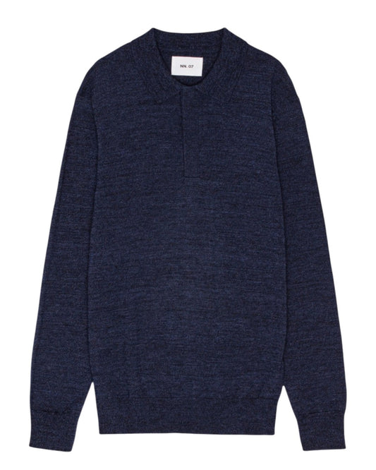 Emerson Polo Merino Wool Hidden Button Regular Fit Pullover Navy Blue