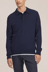 Emerson Polo Merino Wool Hidden Button Regular Fit Pullover Navy Blue