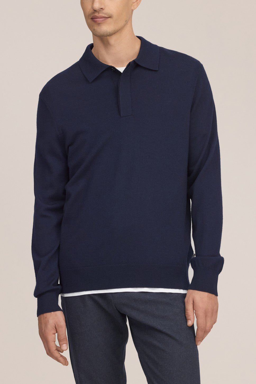 Emerson Polo Merino Wool Hidden Button Regular Fit Pullover Navy Blue
