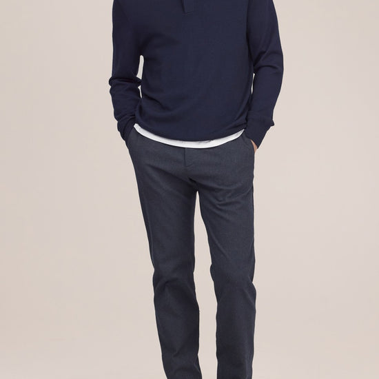 Emerson Polo Merino Wool Hidden Button Regular Fit Pullover Navy Blue