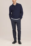 Emerson Polo Merino Wool Hidden Button Regular Fit Pullover Navy Blue