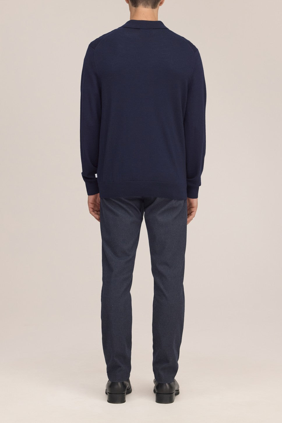 Emerson Polo Merino Wool Hidden Button Regular Fit Pullover Navy Blue